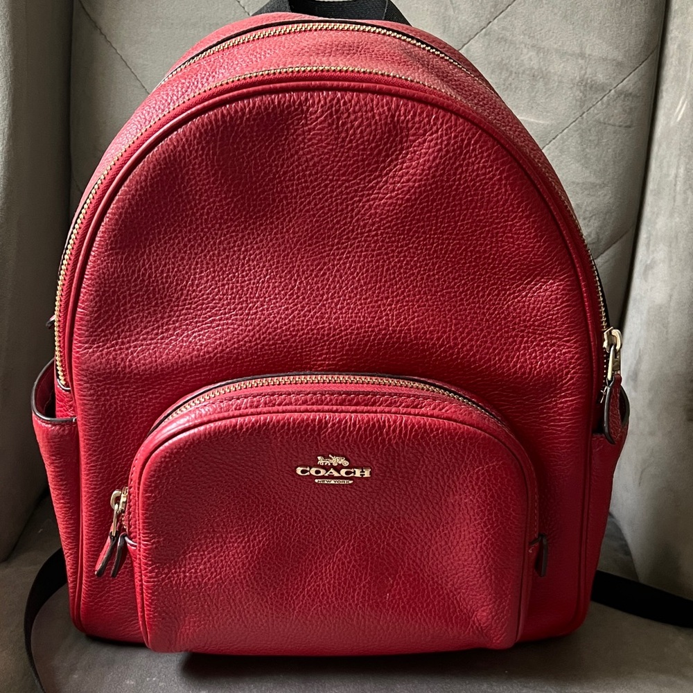 Coach Red Pebbled Leather Mini Backpack with Gold Hardware